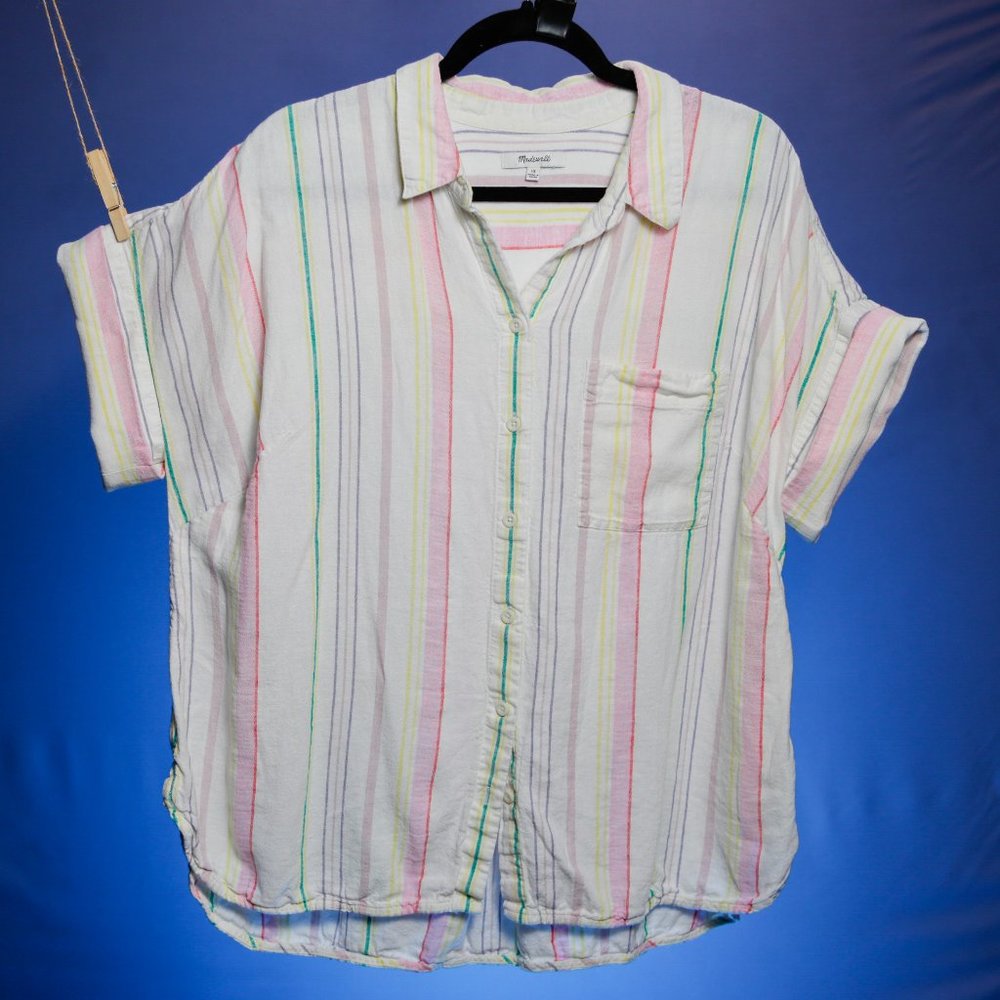 Madewell Plus Linen-Blend Daily Shirt in Rainbow Stripe